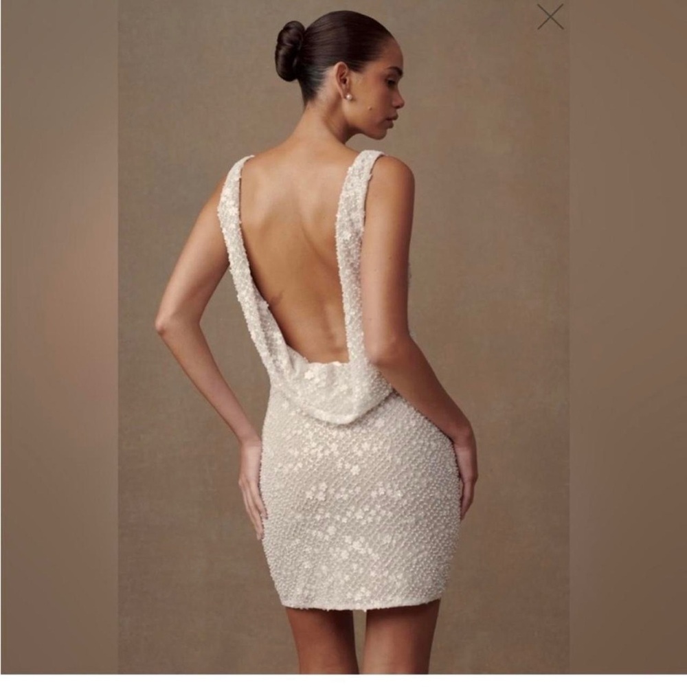 Meshki White Backless Cowl Neck Bodycon Dress